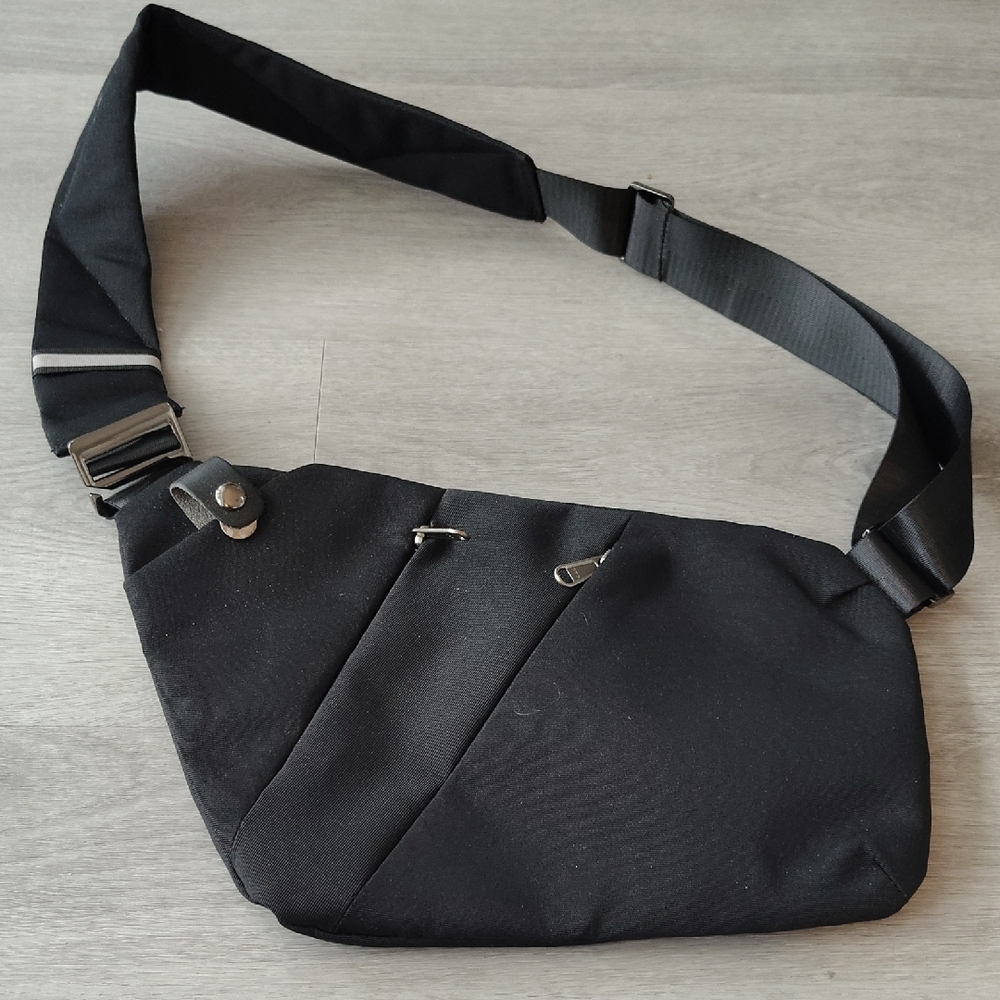 Unlisted Black Men's Sling Belt Bag with Metal Accents